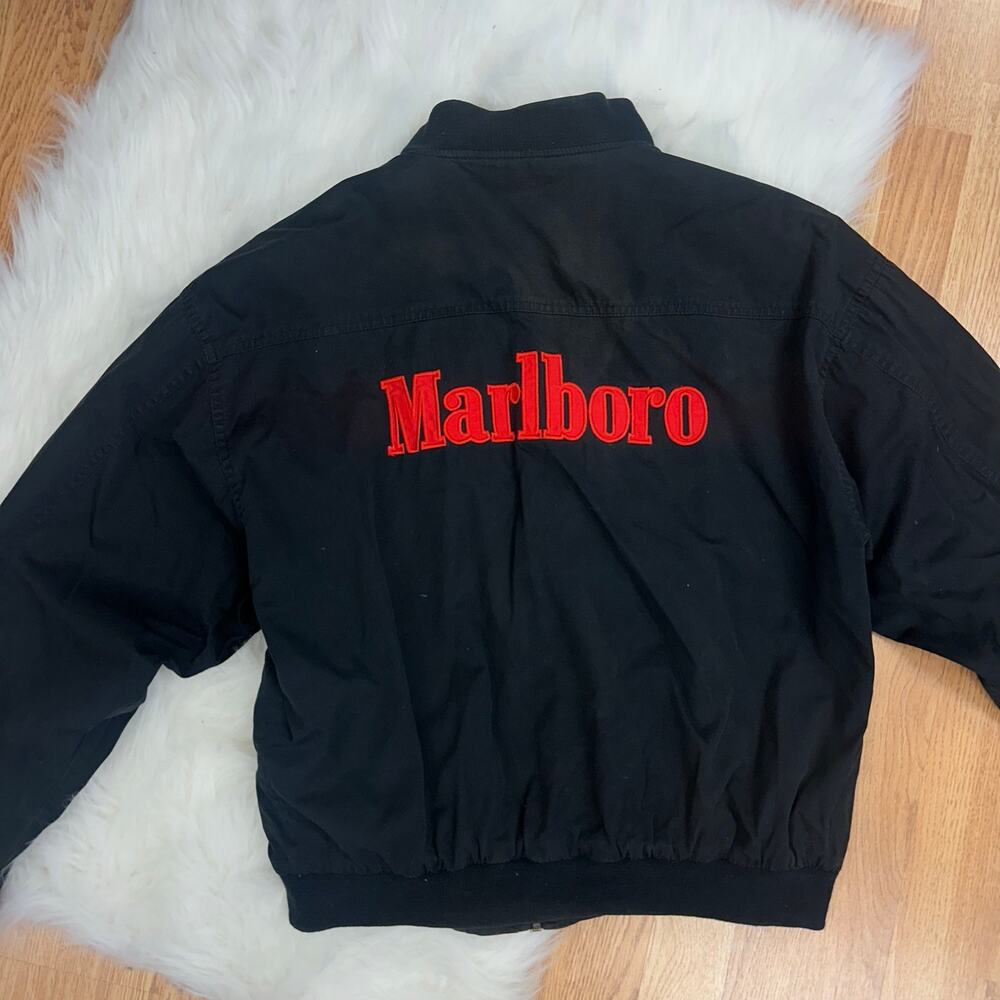 Vintage Marlboro Logo Reversible Zip Front Bomber Jacket Black Red